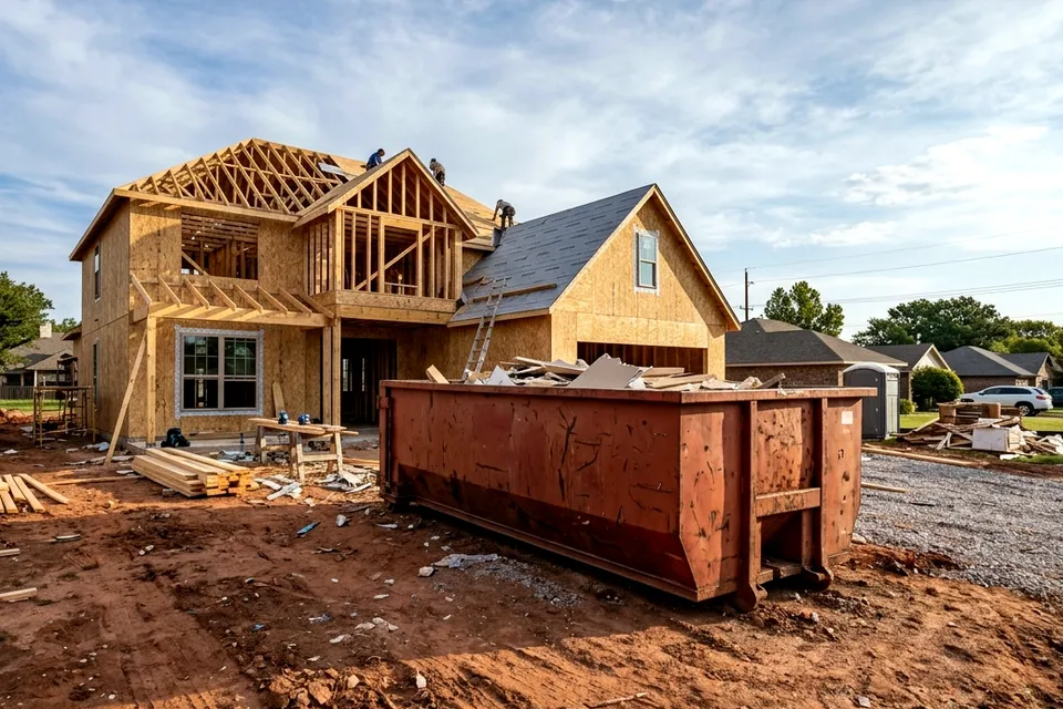 Contractor dumpster rental in Lawton OK at a new residential build site