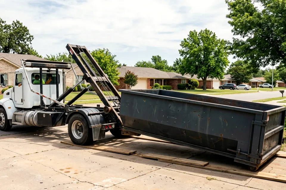 30 yard roll off dumpster on a driveway in Country Club West Lawton OK