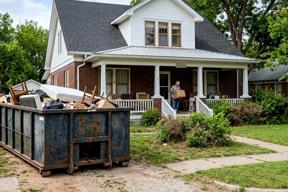 15 yard roll off dumpster in an alley near downtown Lawton OK