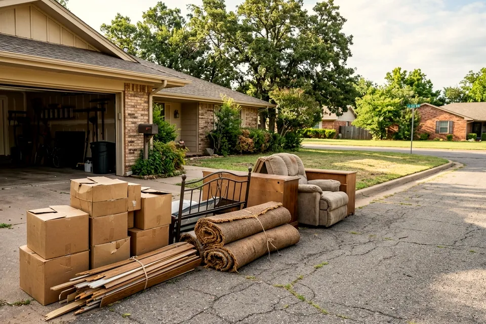 Roll off dumpster placed close to a Lawton OK home for a full house cleanout