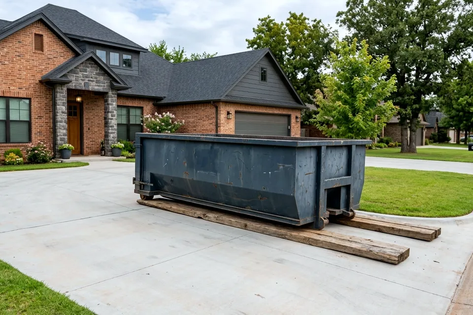 30 yard roll off dumpster on a driveway in Wyatt Acres Lawton OK